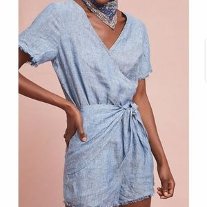 NWT Anthropologie Blue Front Tie Romper